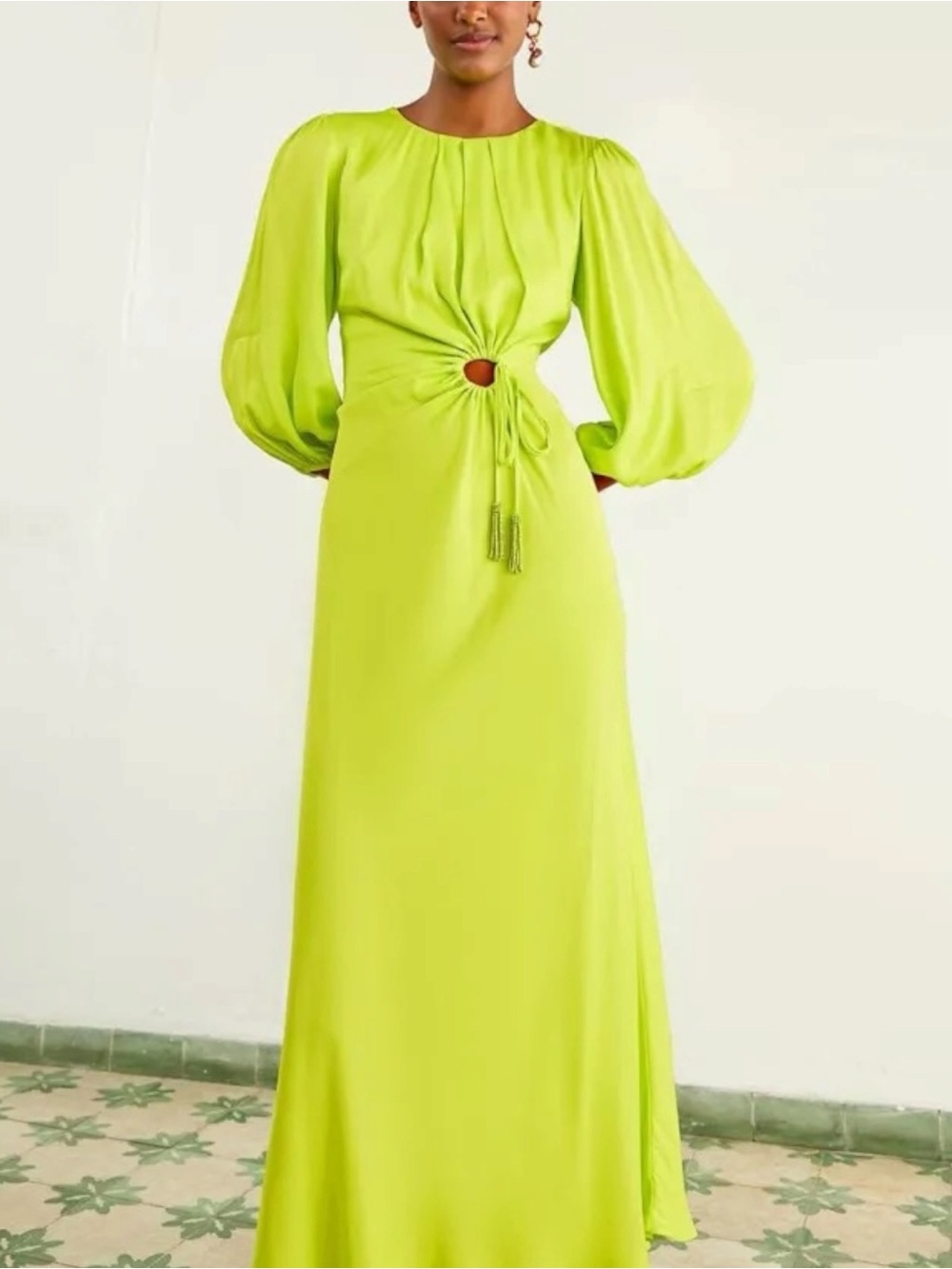 FARM RIO circle cut-out midi dress in Lime Green Size L - Picture 2 of 5